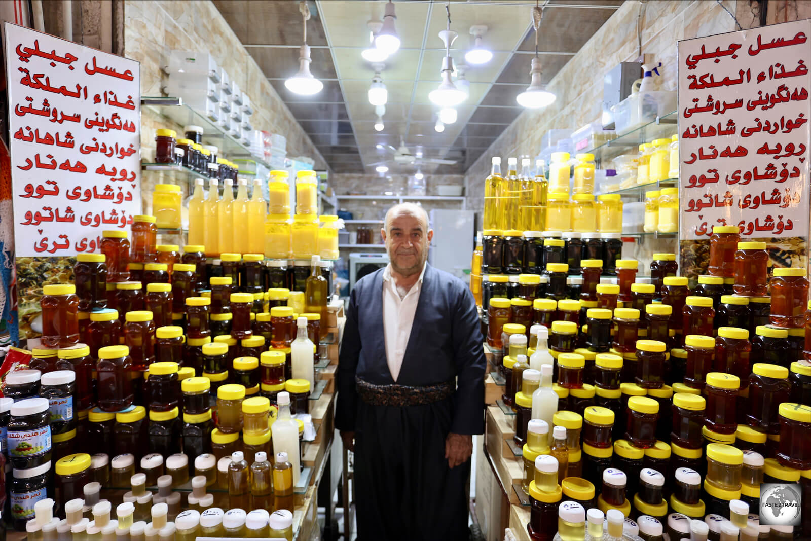 One of many honey sellers at Sulaimaniyah souk.