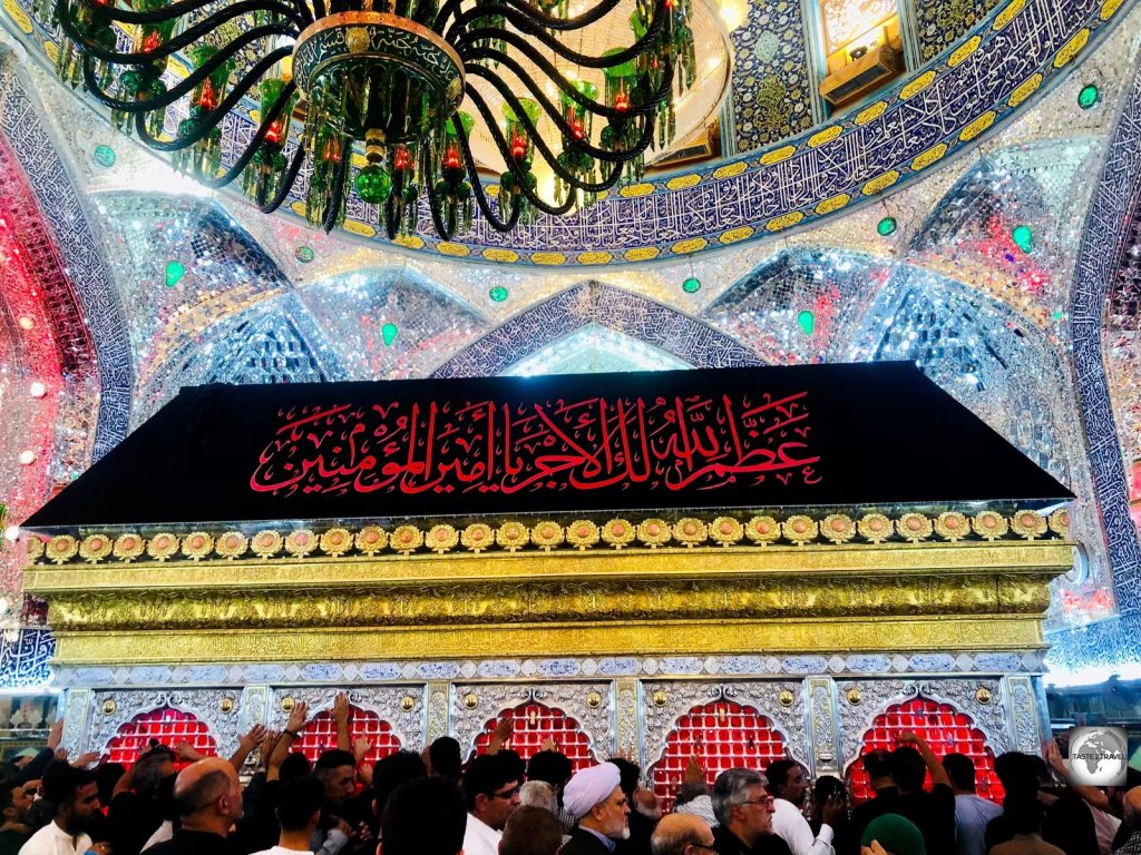 The shrine of Imam Ali, contains the tomb of 'Alī ibn Abī Tālib. He was a cousin of the Islamic prophet Muhammad and later became his son-in-law.