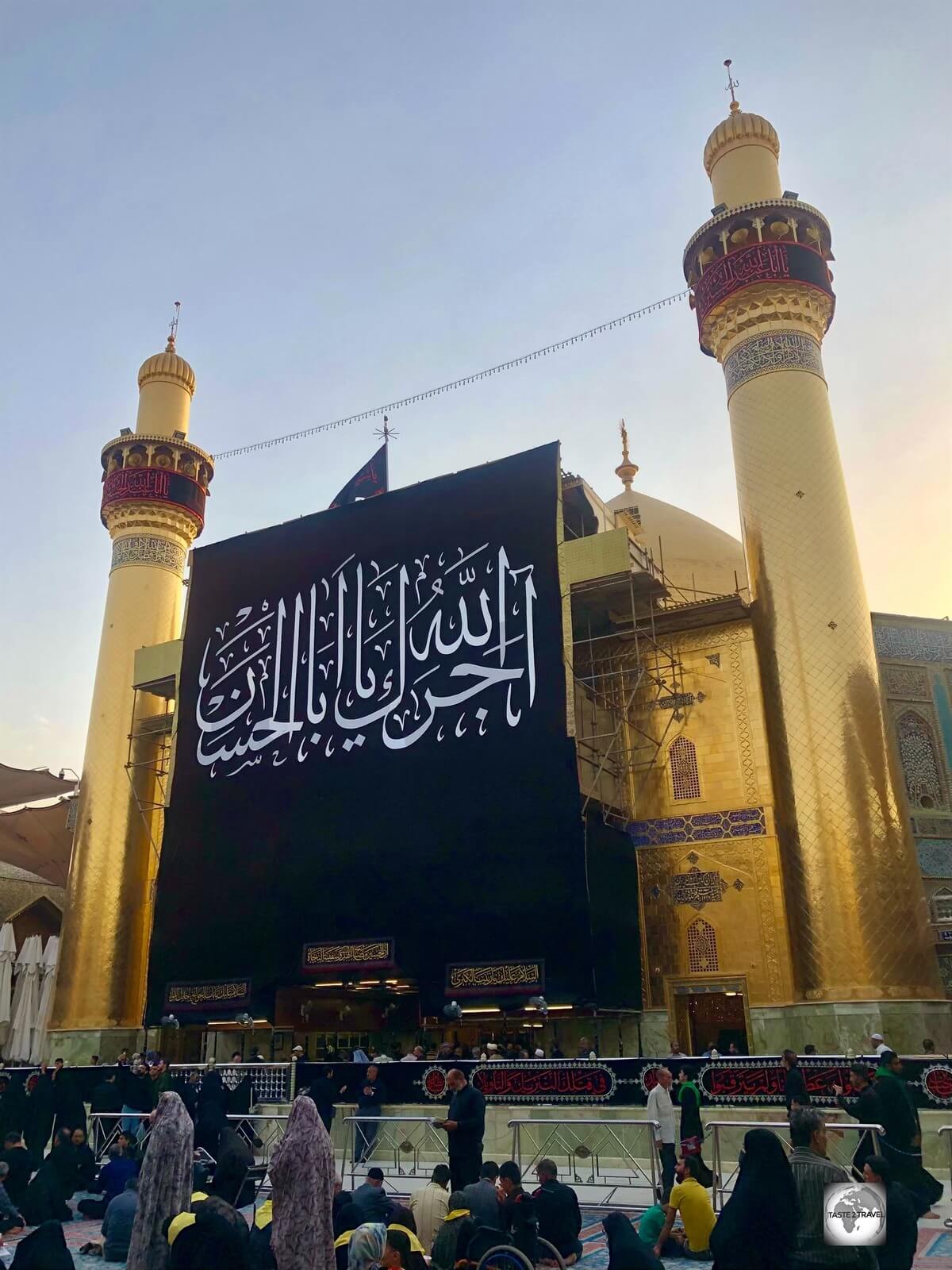 A view of the golden dome and golden minarets of the Shrine of Imam Ali in Najaf.