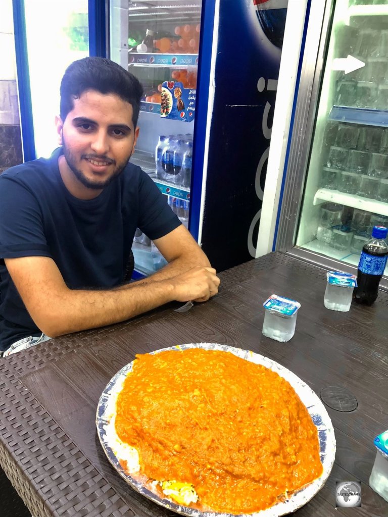 Fahad of Iraq Adventures, about to enjoy a lunch of Kima, a speciality of Najaf.