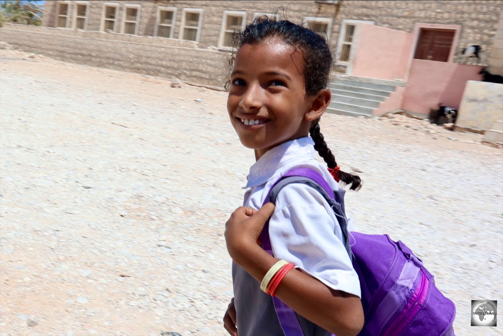 A school girl in Qalansiya, the 2nd largest town on Socotra.