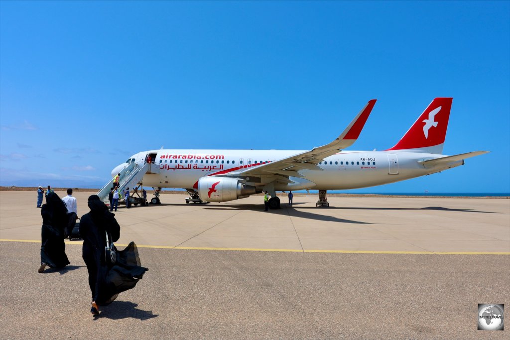 The weekly Socotra - Abu Dhabi flight at Socotra Airport.