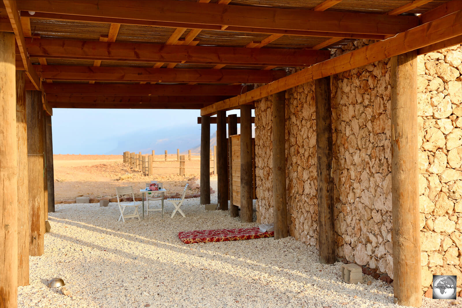 A red mattress, my bed for the night, at the Di Hamri Marine Protected Area, a campsite without any showers or toilets.