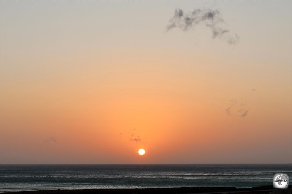 Sunrise over the east coast of Socotra, as seen from our cave campsite.