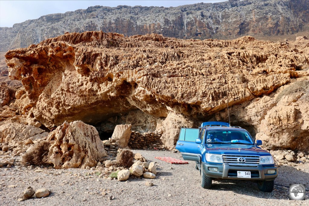 This cave, which overlooks Arher beach, served as our campsite one evening.