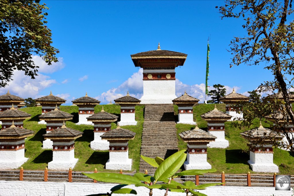A view of the 108 Druk Wangyal Chortens at Dochula Pass, a spectacular memorial located at Dochula Pass.