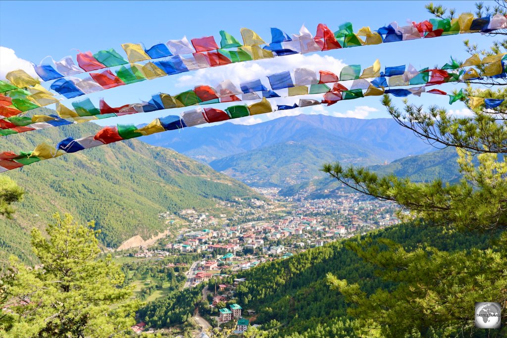 A view of Thimphu valley from the hiking trail to Druk Wangditse Lhakhang.