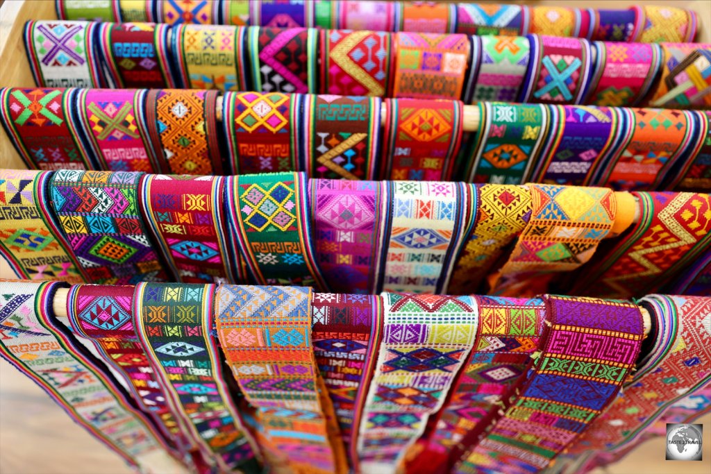 Handwoven fabrics at the Gagyel Lhundrup Weaving Centre in Thimphu.