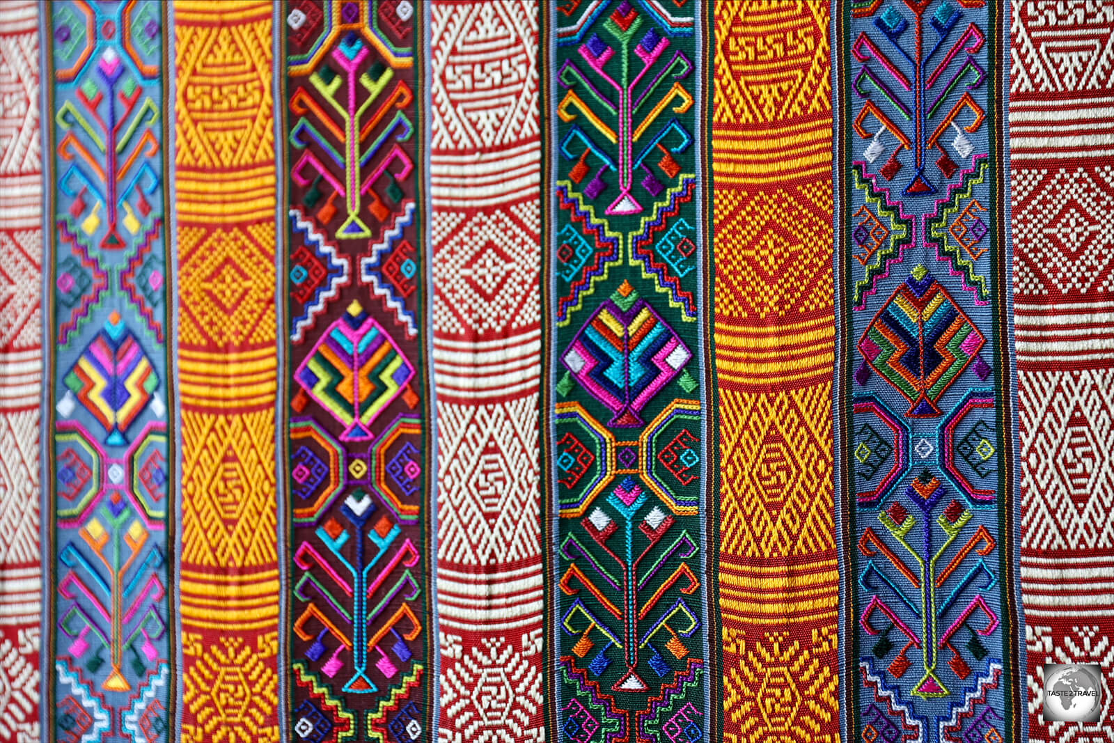 Handwoven fabrics at the Gagyel Lhundrup Weaving Centre in Thimphu.