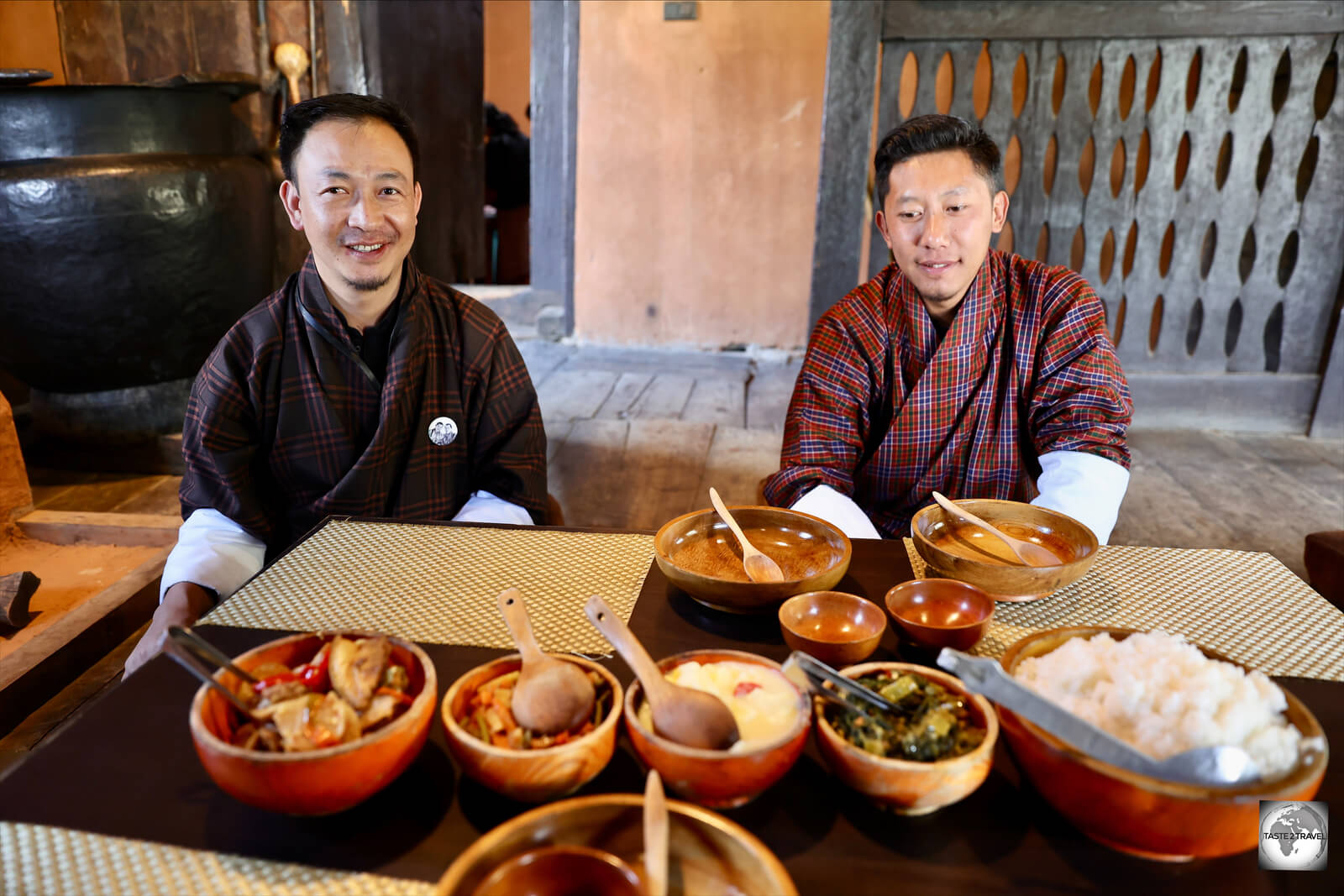 Lunchtime at the Babesa restaurant in Thimphu, with my guide, Jamyang (left) and driver, Thukten.