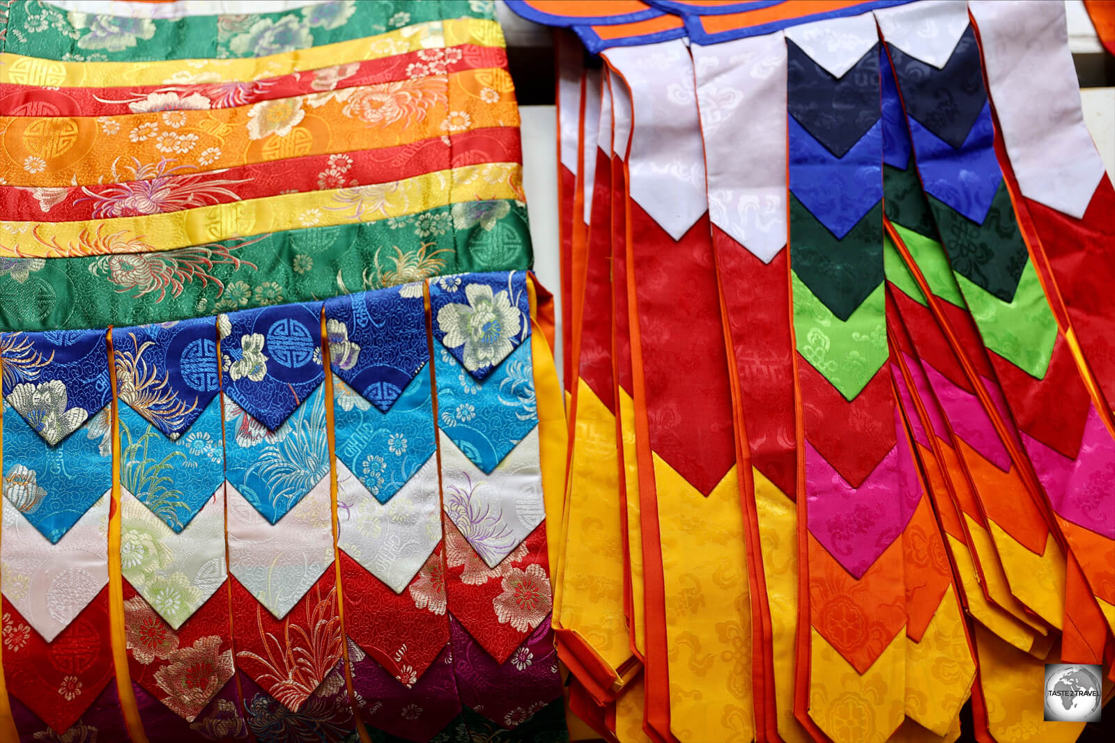 Temple embroidery for sale in the gift shop at the National Institute for Zorig Chusum.