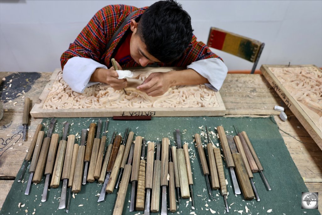 A woodcarving class at the National Institute for Zorig Chusum.