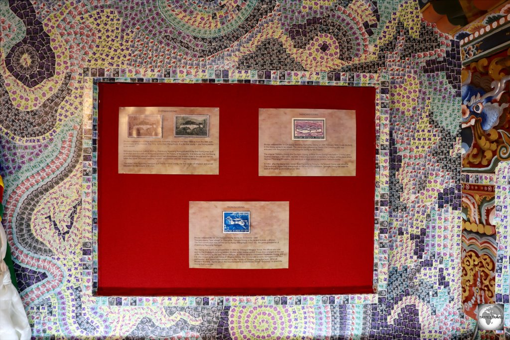 An entire all of the Bhutan Postal Museum is decorated with stamps.