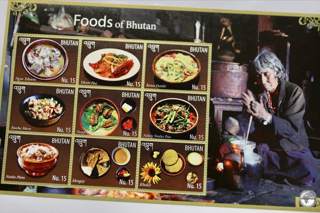 The glorious food of Bhutan is just one of many themes which have been featured on stamps.