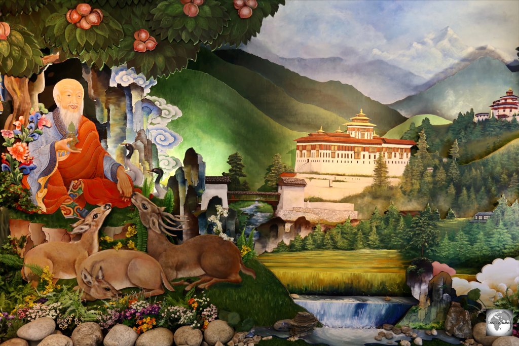 Artwork, inside the arrival's hall at Paro International Airport.