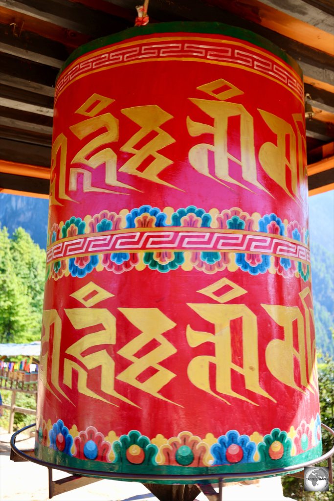 This prayer wheel marks the halfway point of the hike up to the Tigers Nest Monastery.