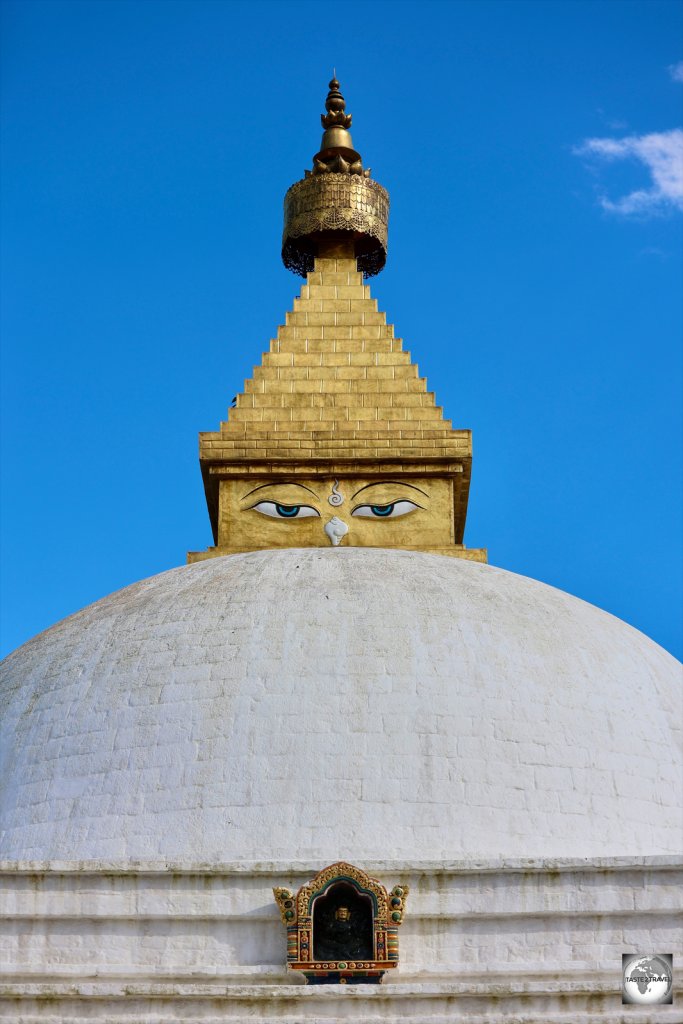 The Stupa  at Sangchhen Dorji Lhuendrup Nunnery was modelled after Kathmandu's Boudhanath stupa.