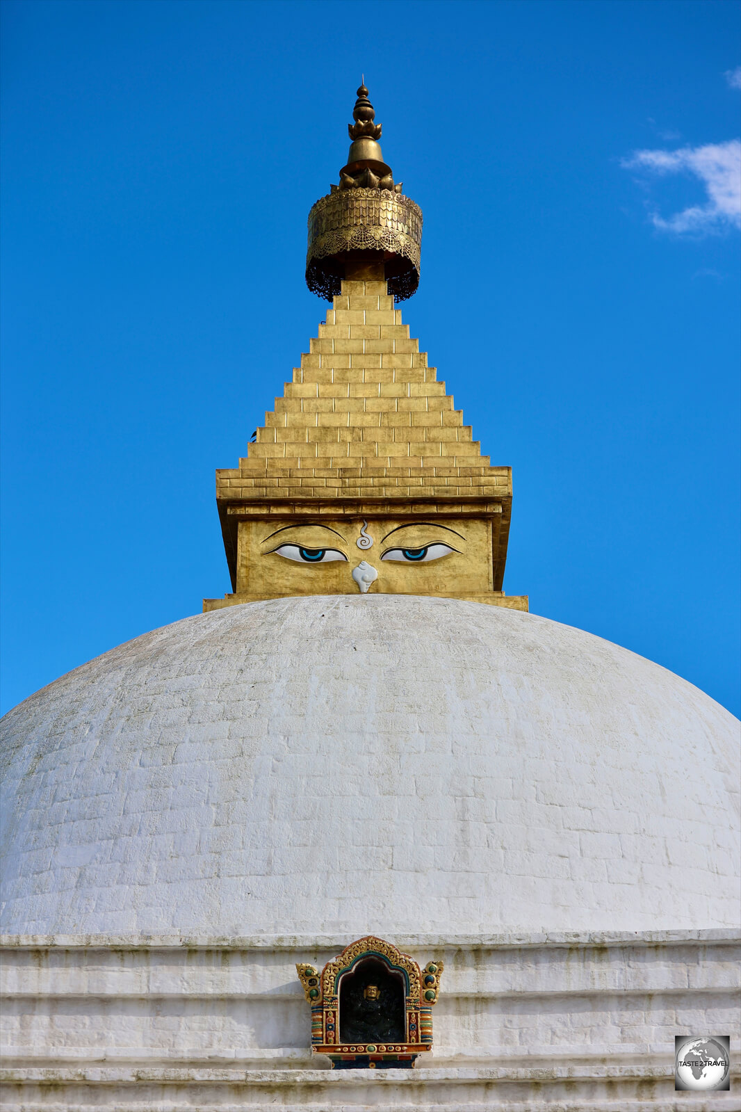 The Stupa was modelled after Kathmandu's Boudhanath stupa.