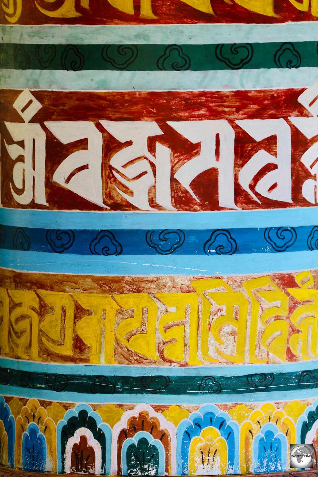 Prayer wheel in Punakha Valley.