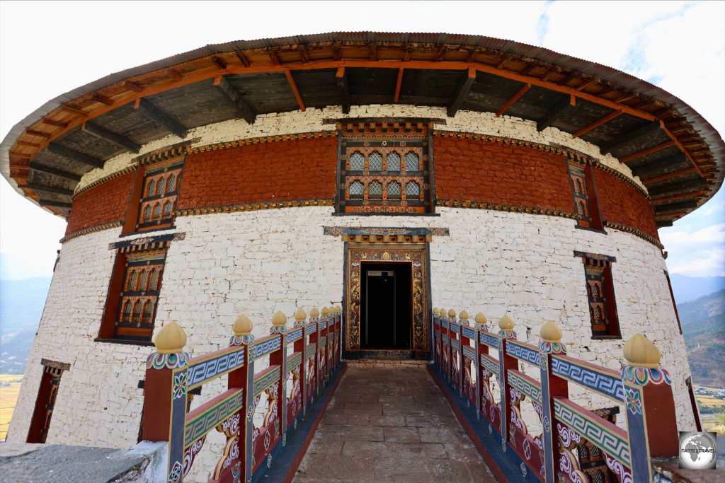 The entrance to the National Museum of Bhutan, which is housed in a former watchtower.