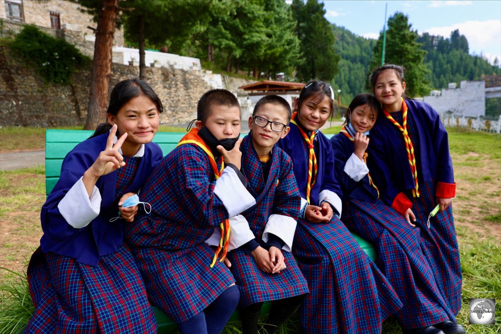 A group of school children from a special needs schools at the National Museum of Bhutan.