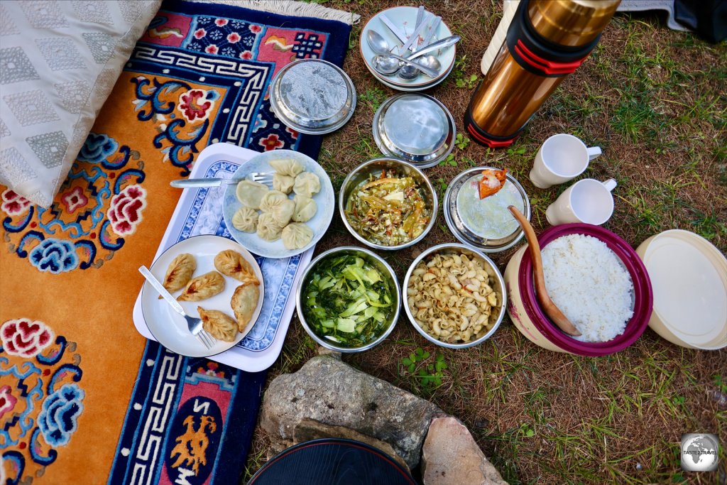 The amazing selection of dishes served by Deki at our picnic lunch.