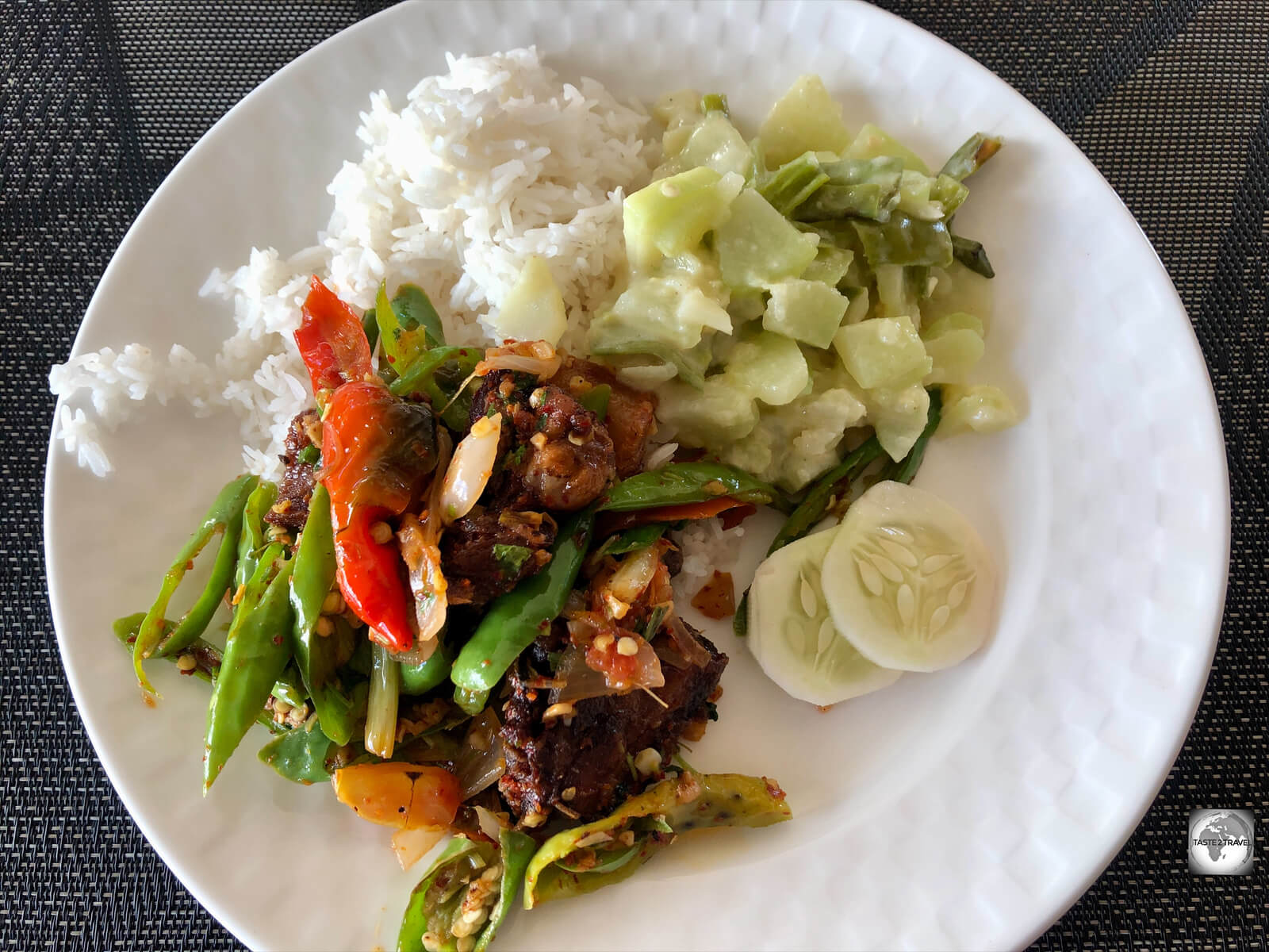 My lunch, which was packing lots of chillies, at the Chimi Lhakhang Organic Cafe in Lobesa.