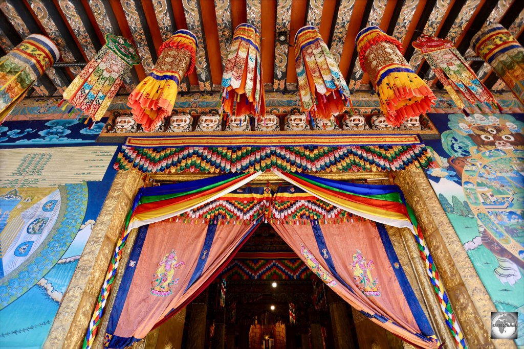 The entrance to the temple at Punakha Dzong.