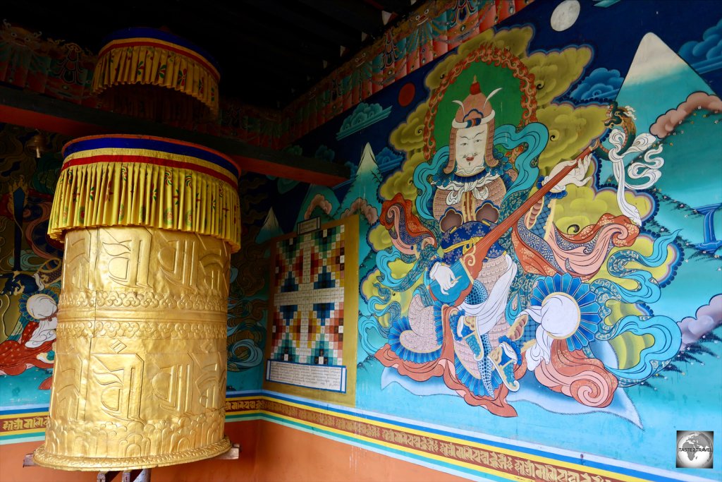 Prayer wheel at the entrance of Punakha Dzong.
