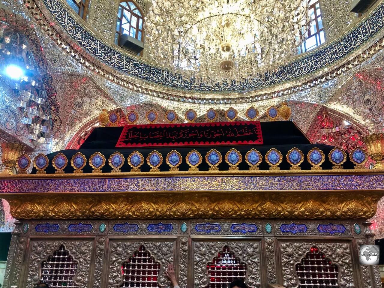 A view of the central dome, and the Shrine of Hani ibn Urwa, at the Grand Mosque of Kufa.
