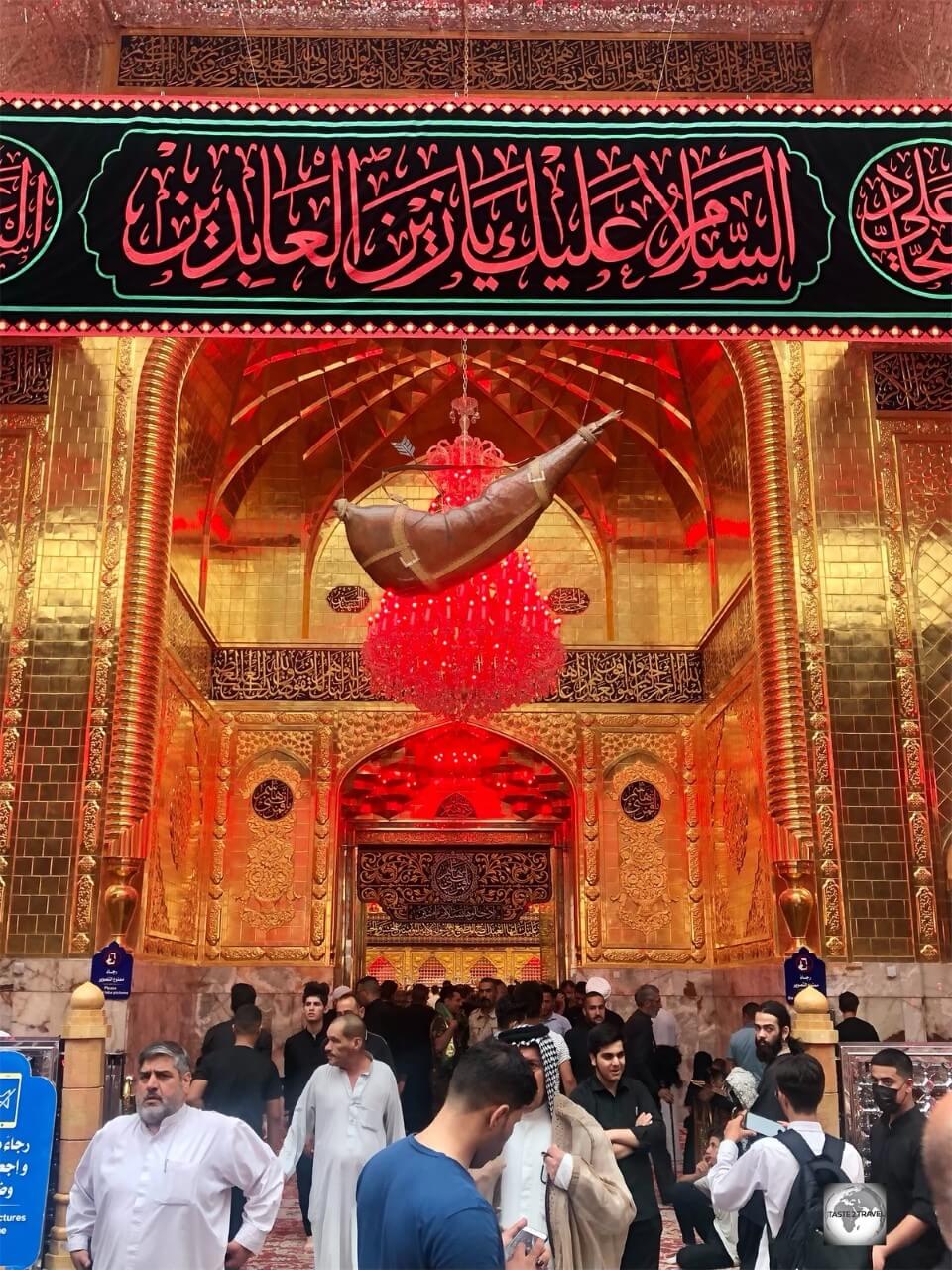 One of the gold-plated entrances to the Holy Shrine of al-Abbas in Karbala.