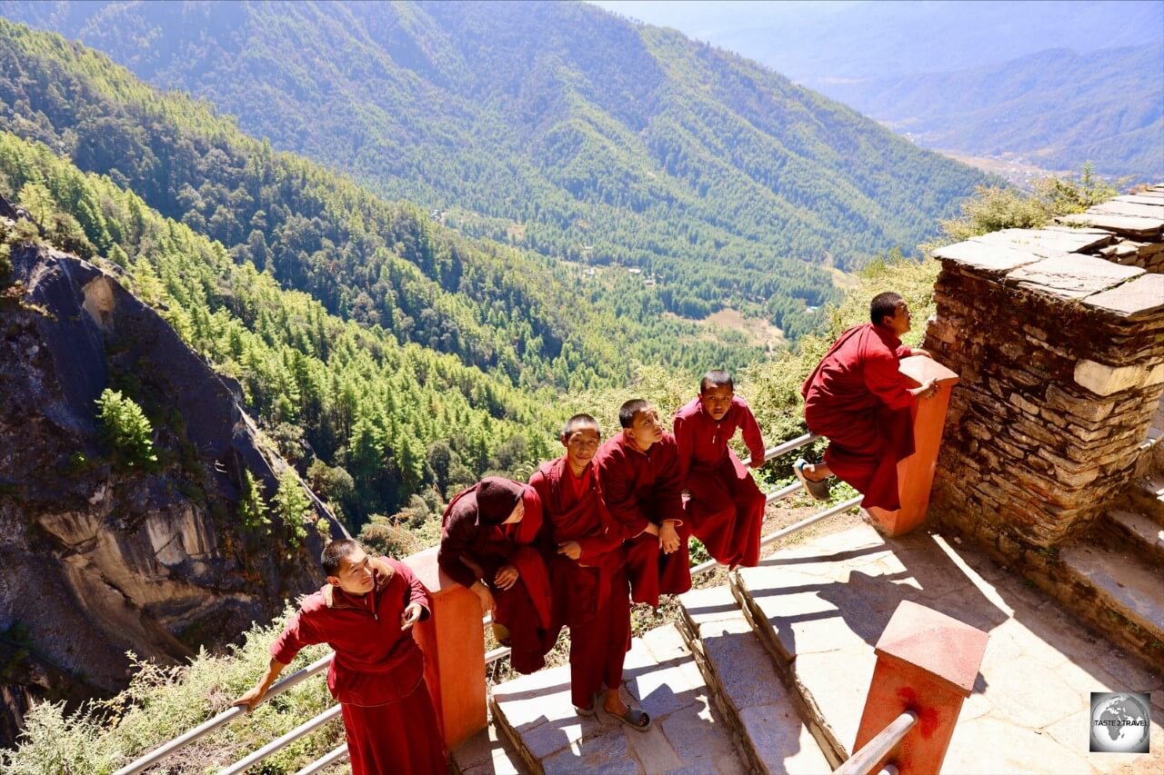 Monks at the Tiger's Nest Monastery.