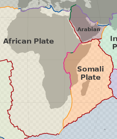 This map shows Djibouti's location at the tri-point of three tectonic plates.