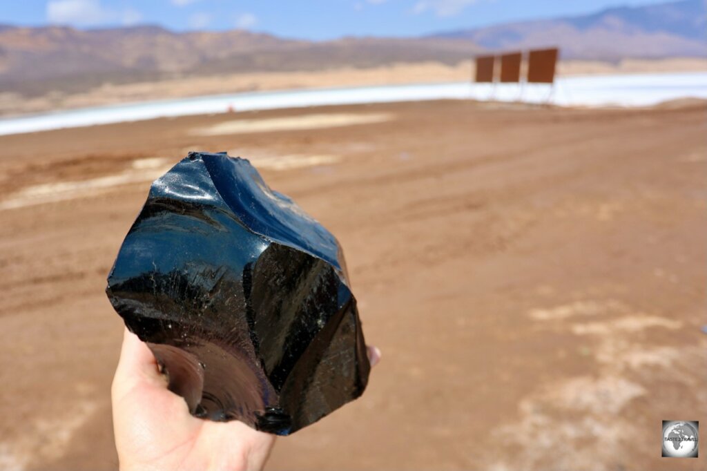 An Afar souvenir seller at Lake Assal wanted to sell me this Obsidian boulder for US$50! It was far too heavy to carry!