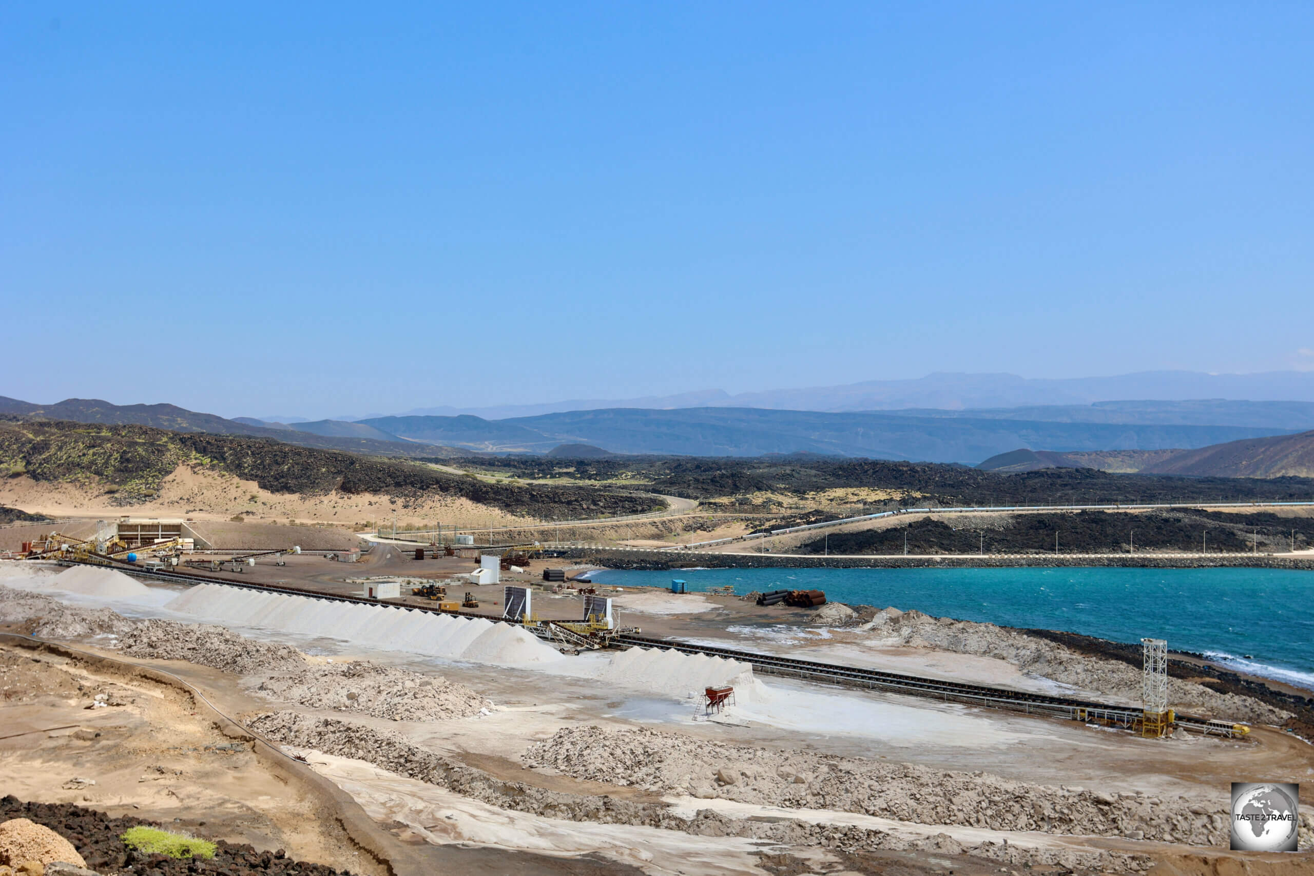 A Chinese-funded salt works, which is located on the shores of Ghoubbet Bay, near to Lake Assal.