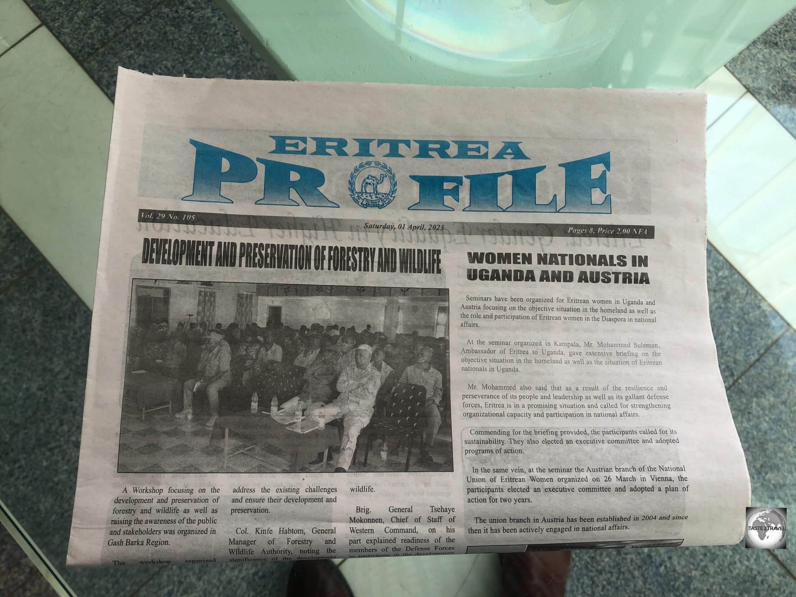 Printed on very thin paper, the "Eritrea Profile" is the English-language daily newspaper.