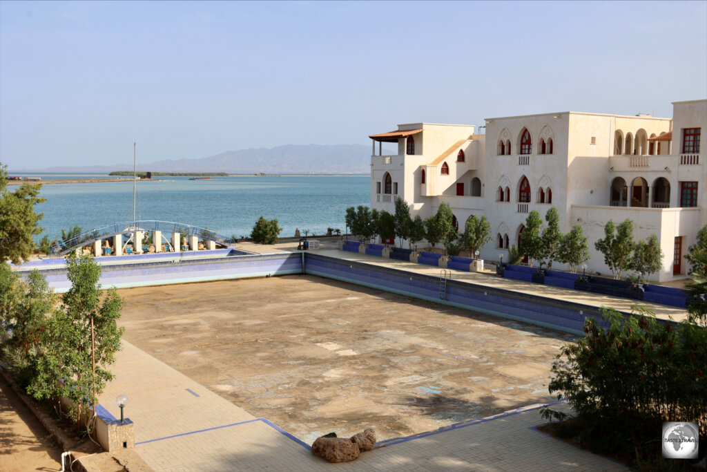 The empty pool at the Grand Dahlak Hotel in Massawa.