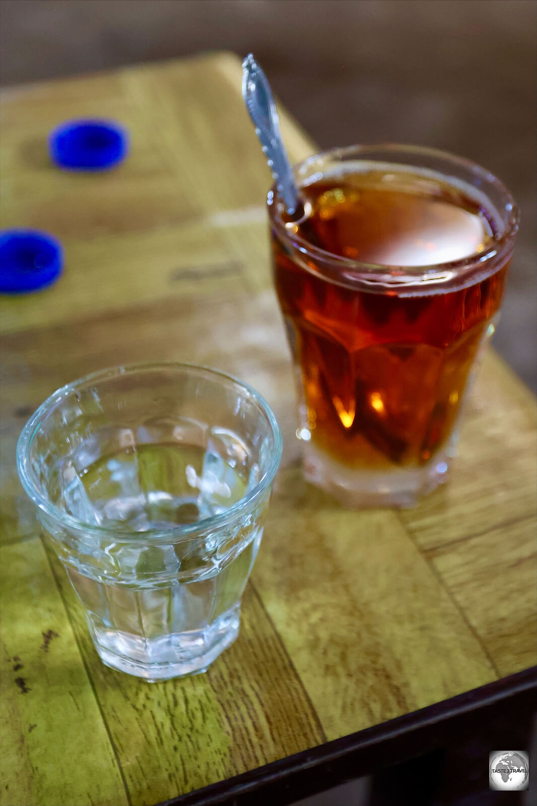 Drinking Ariki, and a tea, in a tea house in Massawa.