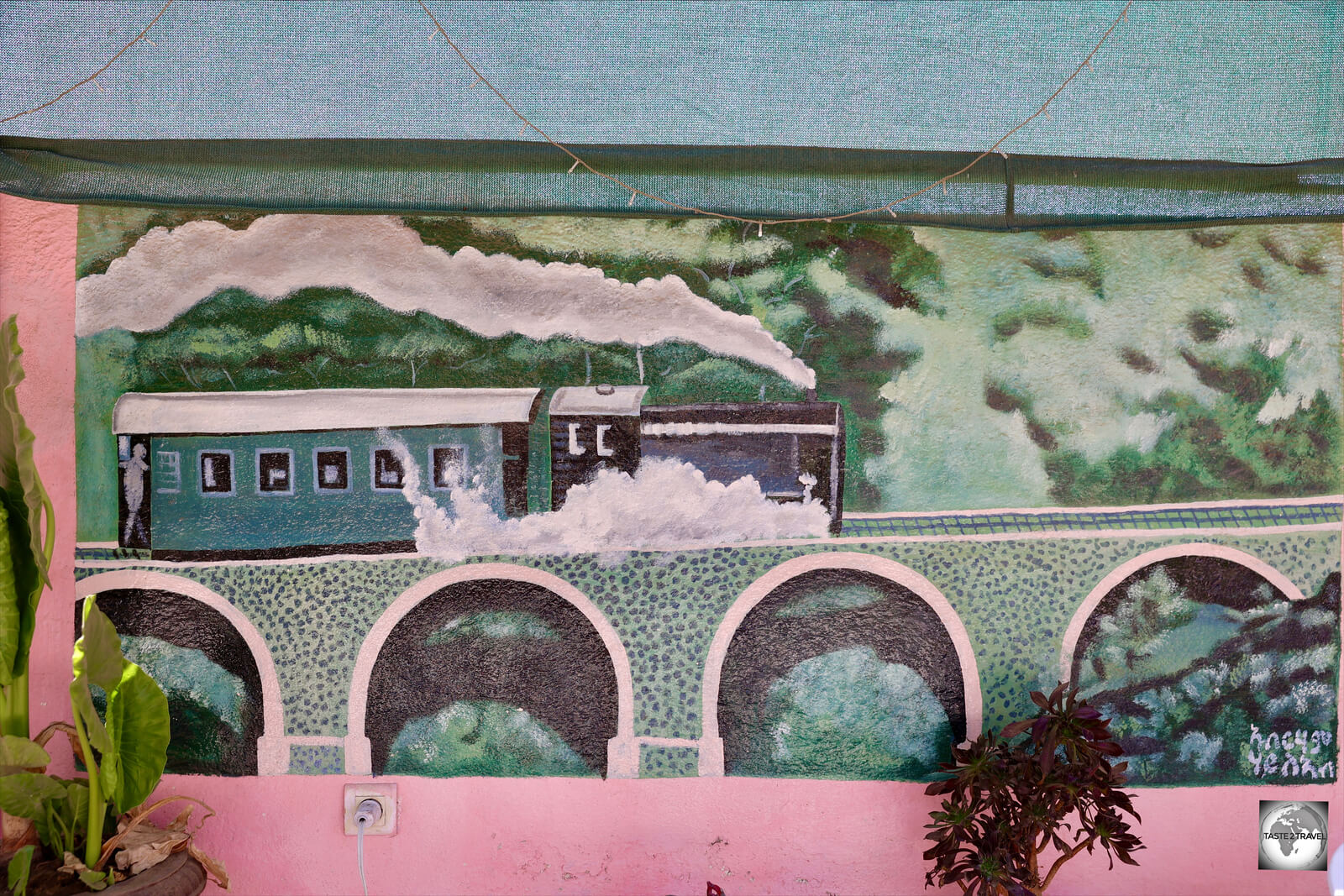 A painting, in a café in Keren, shows the Asmara to Massawa railway.