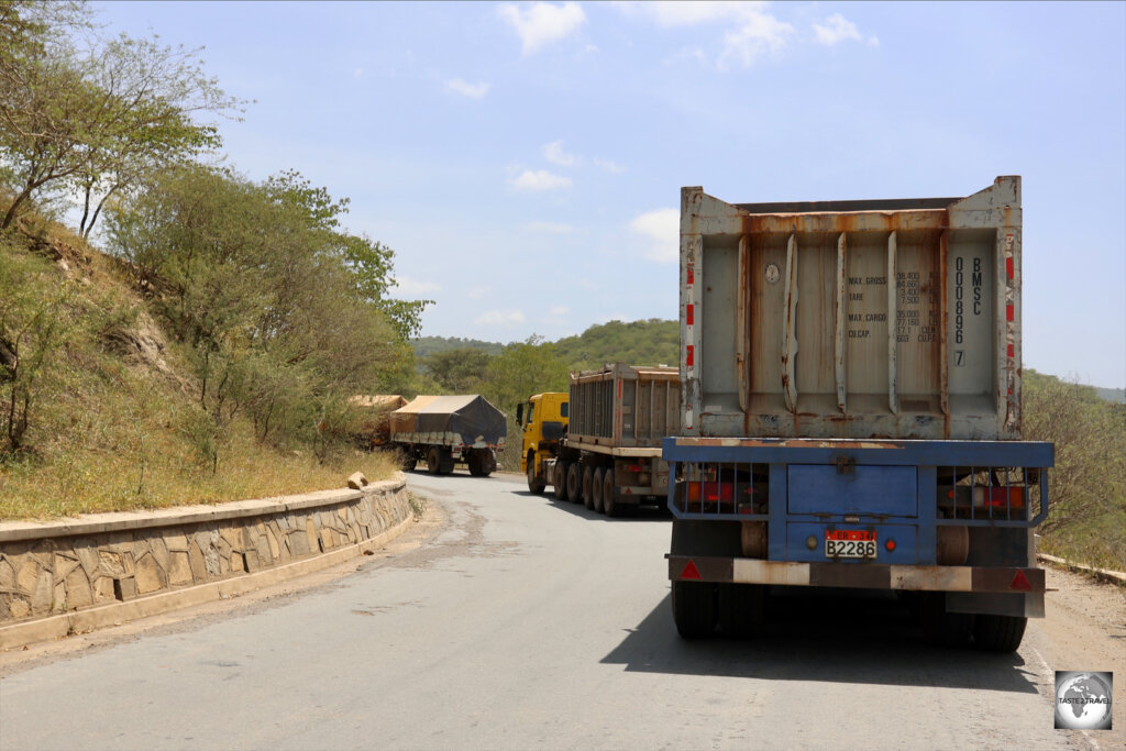 The Asmara to Massawa highway is congested with slow-moving trucks which haul goods up and down the mountains.