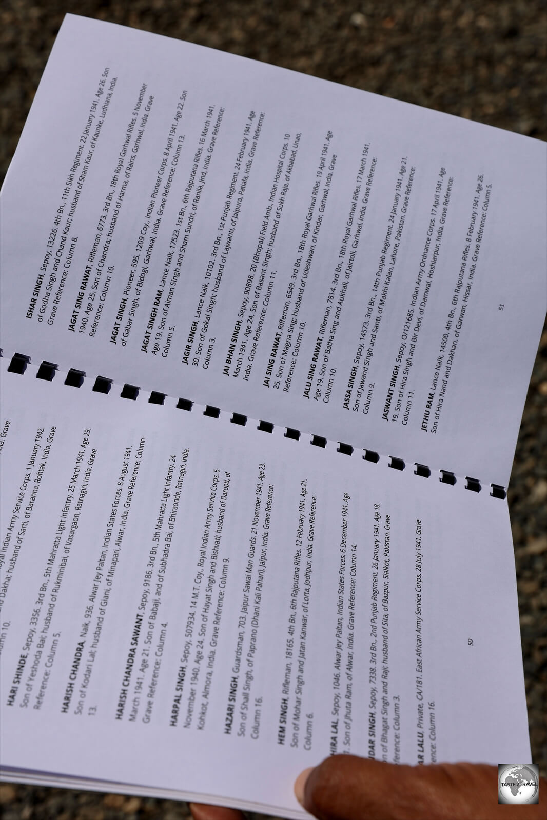 A register of soldiers buried at the Asmara Commonwealth War cemetery.
