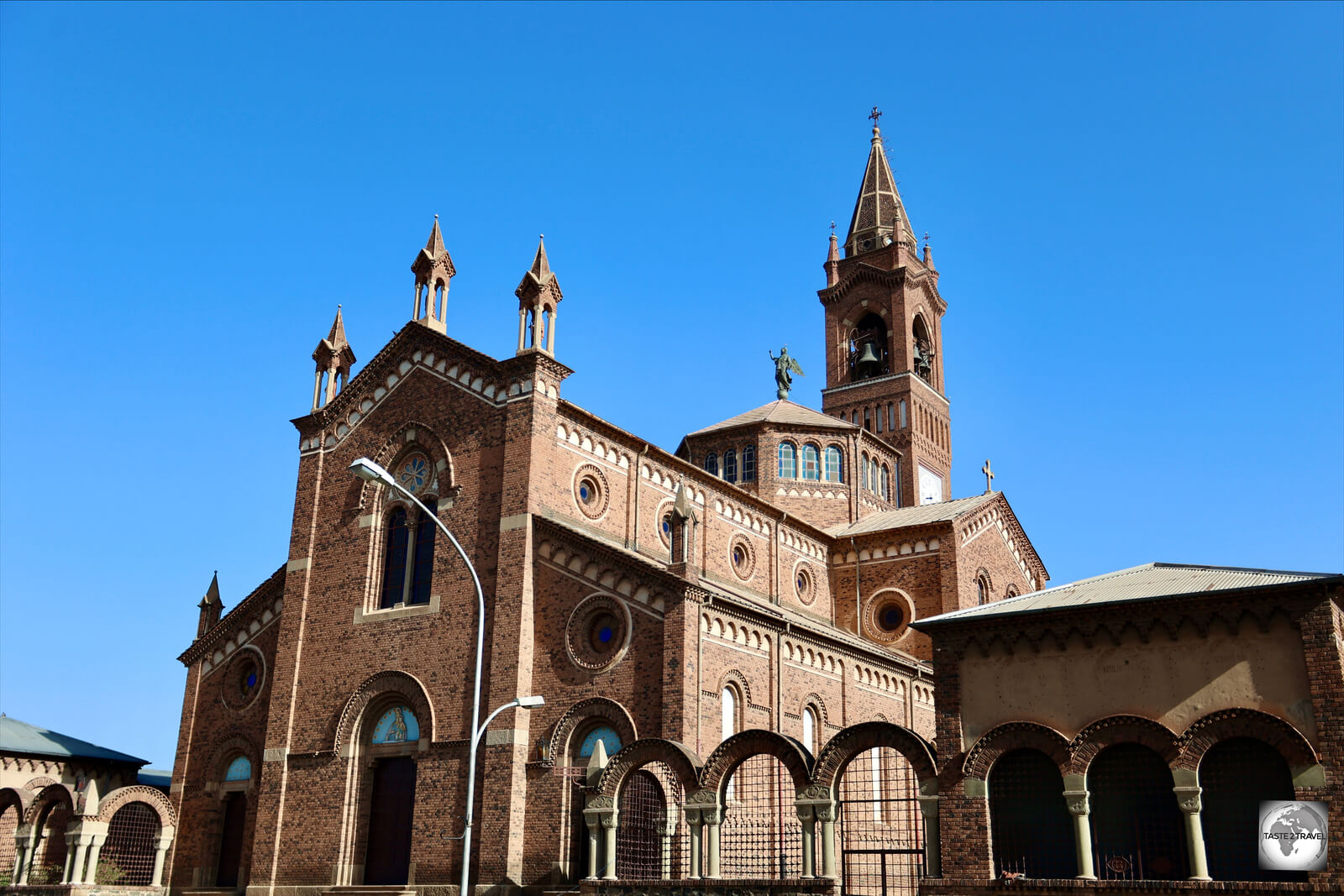 The Italian-built Asmara cathedral was constructed in the 1920's and is considered to be one of the finest <i>Lombard/ Romanesque</i> style churches outside Italy.