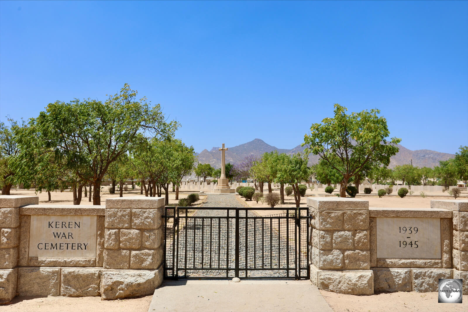 The entrance to the Commonwealth War Cemetery in Keren.