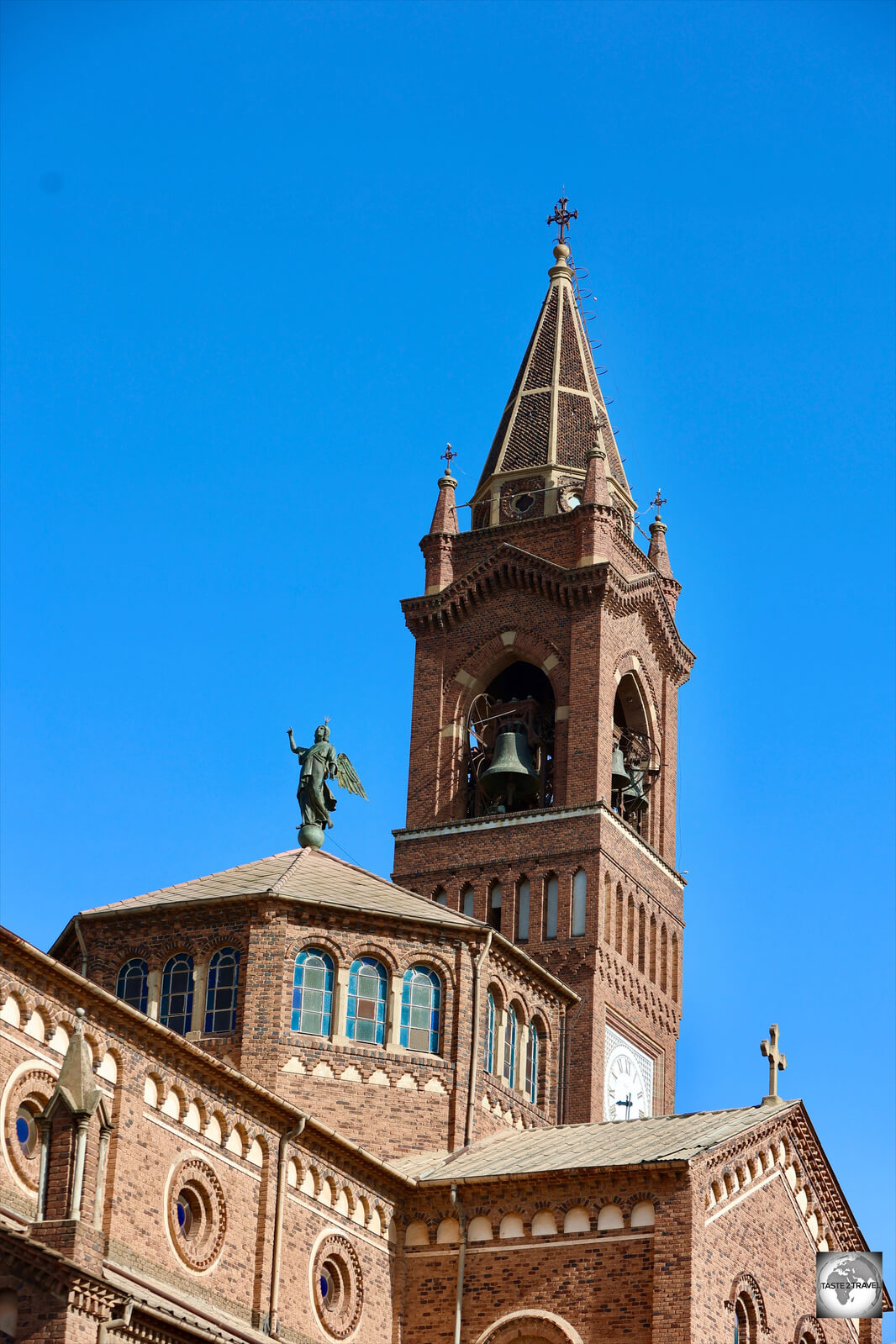 A view of the roof and belltower of Asmara cathedral.