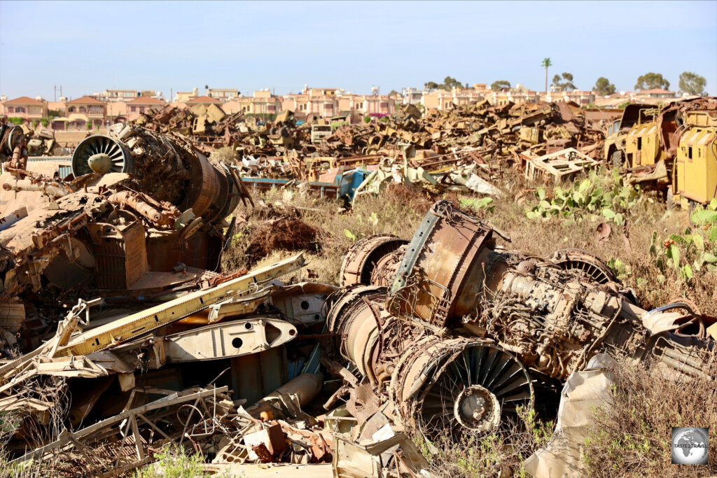 Wrecked plane engines in the Tank Graveyard in Asmara.