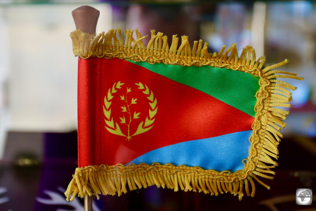 An Eritrean flag for sale in a souvenir shop in Asmara.