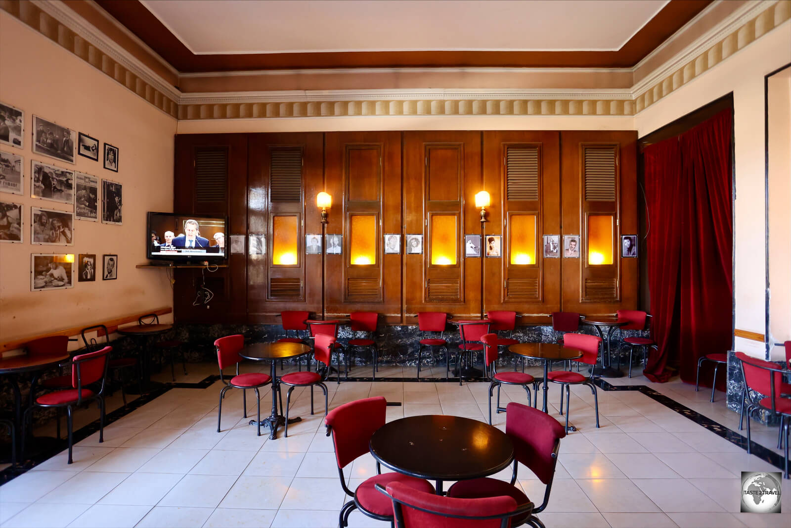 A view of the beautiful café, that graces the lobby of Cinema Roma in Asmara.
