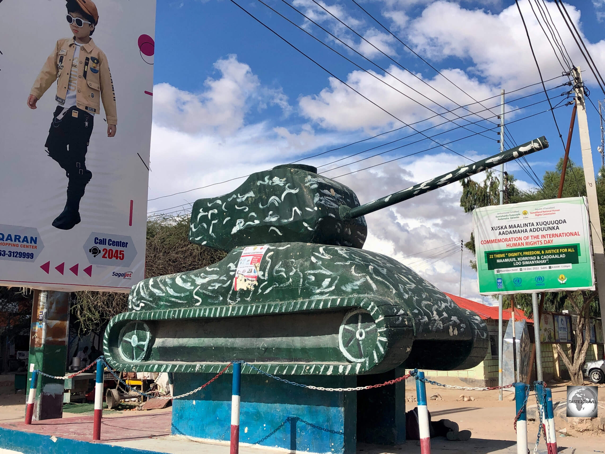 A tank sculpture in downtown Hargeisa.