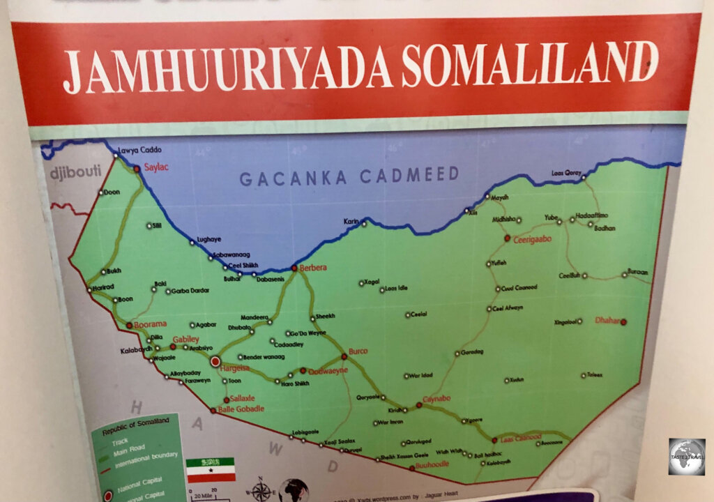 A map of Somaliland, at the Somaliland Mission in Djibouti.