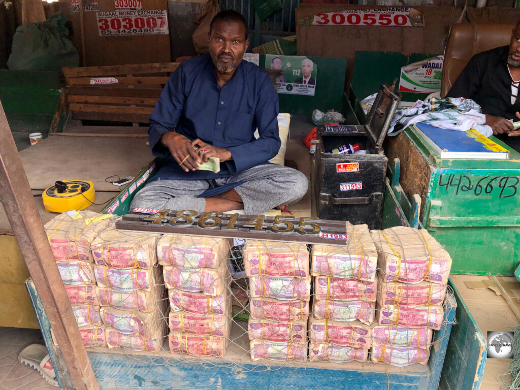 A money changer in Hargeisa central market.